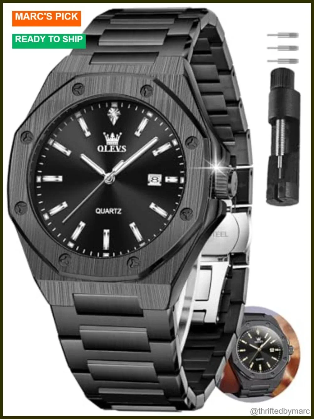 Stainless Steel Dress Watch with Date Quartz Movement Water Resistant Gift